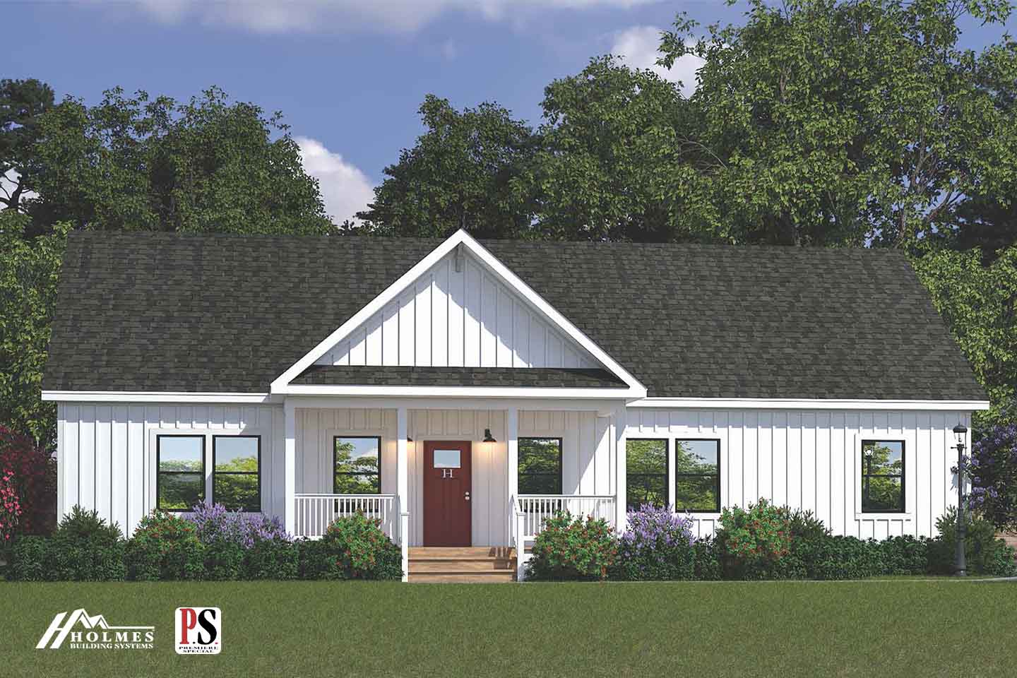 Holmes Modern Farmhouse White Siding Smaller Porch Rendering